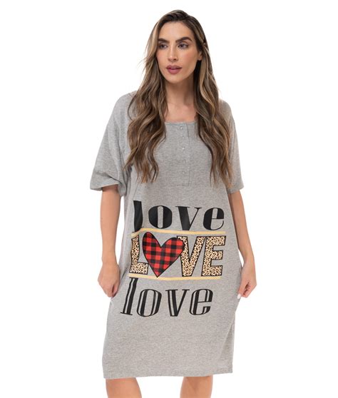 Just Love Short Sleeve Nightgown Sleep Dress For Women Grey Love Love Love 3x
