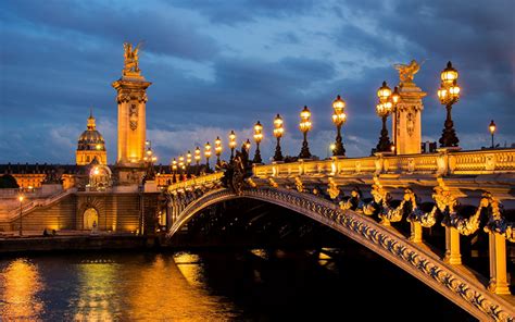 Wallpaper Paris France Pont Alexandre Iii Seine Bridges River Night