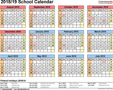 School Calendars 20182019 Free Printable Word Templates