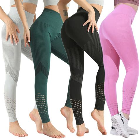 Focusnorm Womens Seamless High Waist Skinny Yoga Pants Home Sports