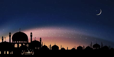 Calligraphie Arabe Du Ramadan Avec Des Mosquées à Dôme Silhouette