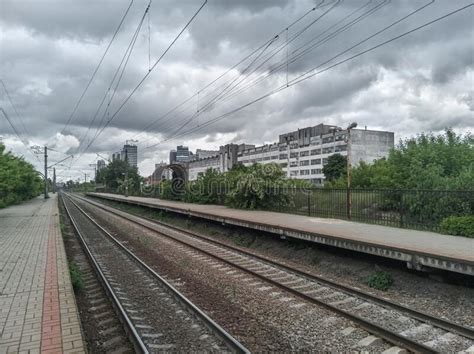 Empty Railway Platform In The Old Soviet Industrial Zone Stock Image