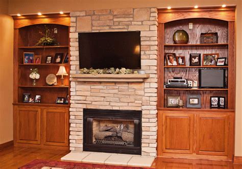 Stone Fireplace With Built In Shelves And Cabinets Fireplace Built