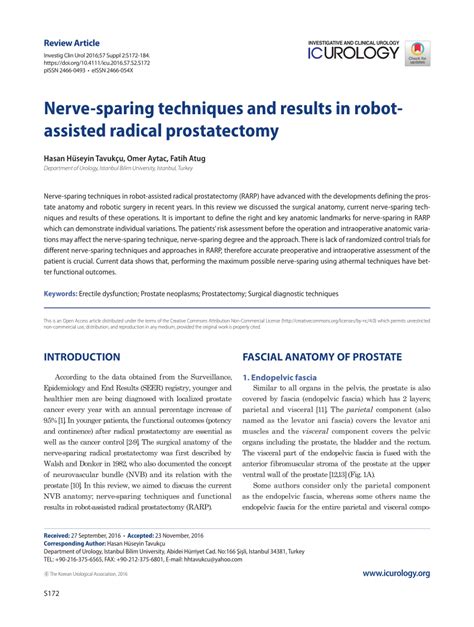 Pdf Nerve Sparing Techniques And Results In Robot Assisted Radical Prostatectomy