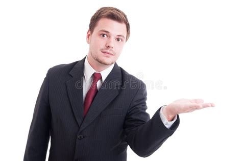 Salesman With Marketing Easel Stock Photo Image Of Happy Crossed