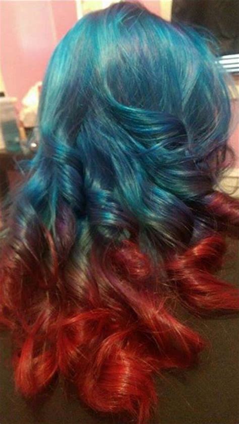 Blue To Red Ombré Beautiful Hair Color Cool Hair Color Dipped Hair
