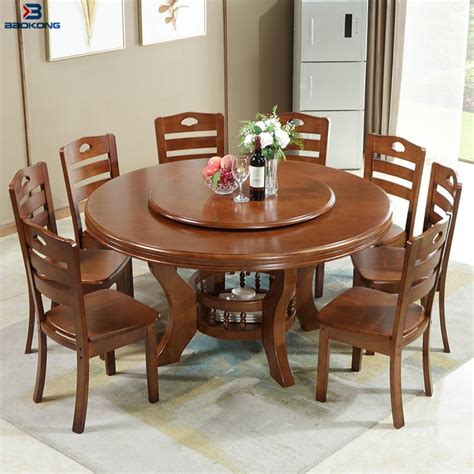 8 Seat Wooden Rotating Dining Round Table And Chair Set Buy Upscale