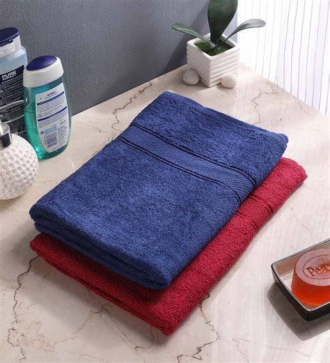 Great savings & free delivery / collection on many items. Buy Set of 2 Maroon & Navy Blue Cotton 360 GSM Bath Towels ...