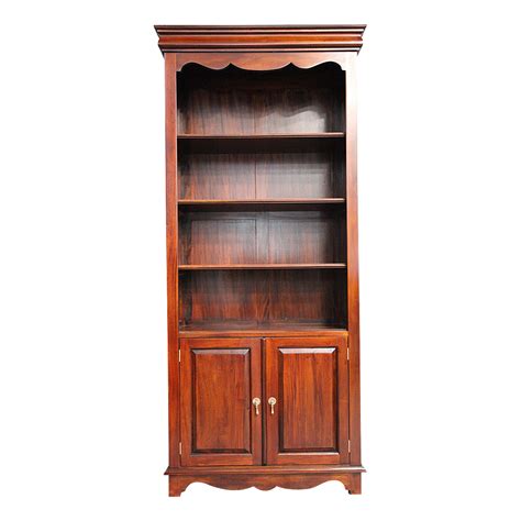 Antique Style Solid Mahogany Wood Bookshelf With Cupboard Carved Design