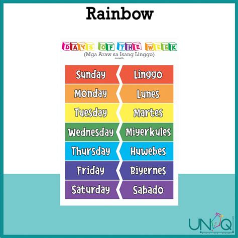 UNIQ Laminated Educational Wall Chart Days Of The Week Color And
