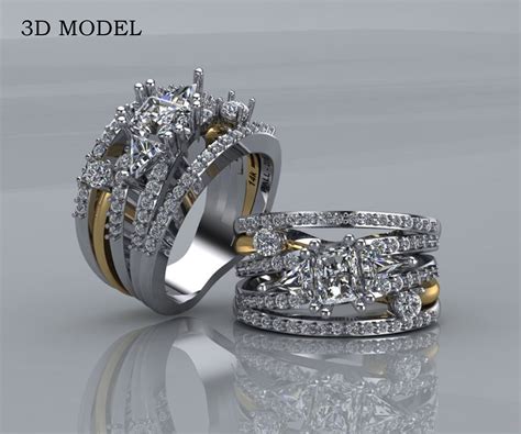 Modern Multi Row Radiant Diamond Wedding Ring Ambrosia