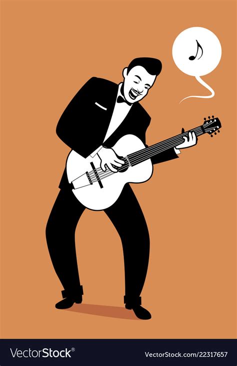Retro Cartoon Music Guitar Player Playing A Song Vector Image