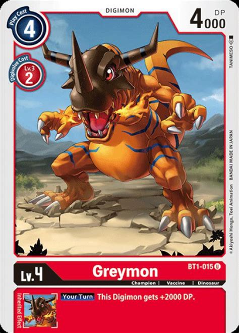 Digimon Trading Card Game 2020 V1 Single Card Uncommon Greymon Bt1 015