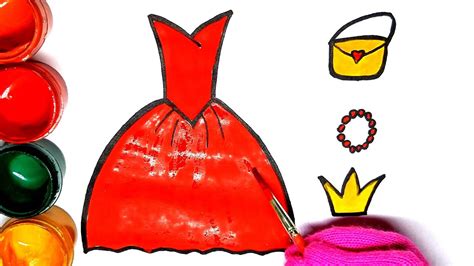 Cara menggambar manusia tahap 6. Glitter colouring and drawing Red dress princess ...