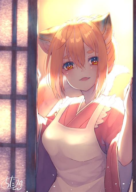 Wallpaper Anime Girls Portrait Display Fox Girl Foxy Ears Looking