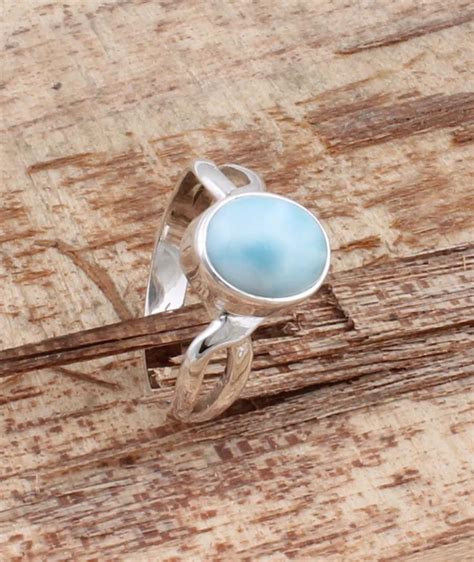 Natural Larimar Top Quality Gemstone Ring Cabochon Opaque Stone Boho