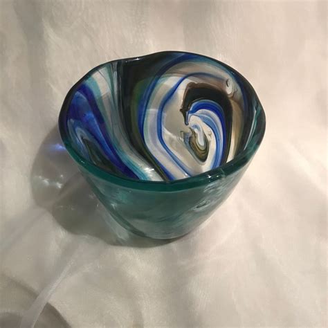 Spiral Bowl Hand Blown Glass Bowl In Blues Turquoise Etsy Blown