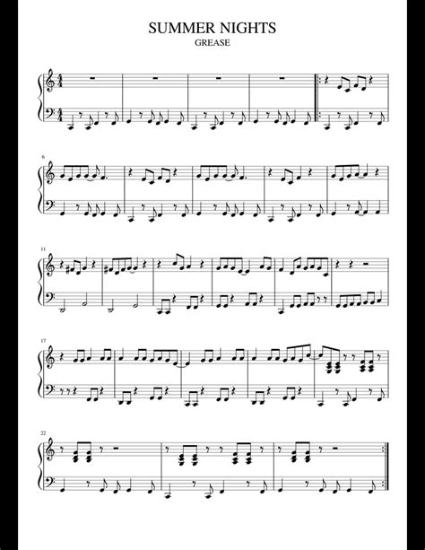 Summer Nights Sheet Music For Piano Download Free In Pdf Or Midi