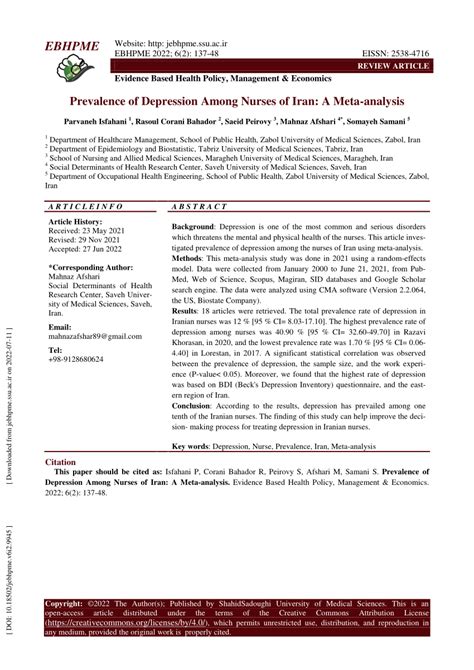 pdf prevalence of depression among nurses of iran a meta analysis
