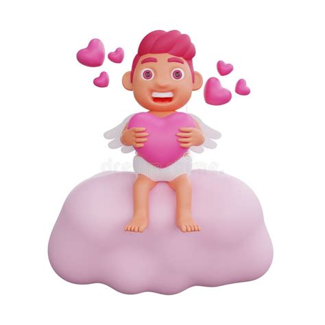 3d Illustration Of Valentine Cupid Character In A Loving Embrace Stock