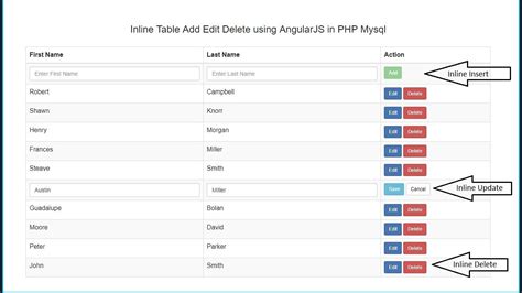 Inline Table Add Edit Delete Using Angularjs With Php Mysql Youtube