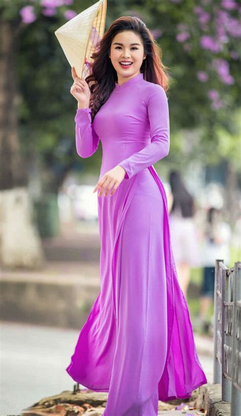 Vietnamese Ao Dai Silk Double Layers Magenta Purple Ao Dai Vietnamese Long Dress Women Long