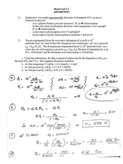 Hw 2 Solution Pdf Adsorption Surface Science