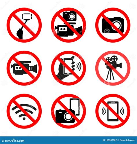 Prohibition Signs No Photography And No Video Recording Stock Vector