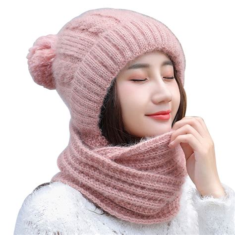 2sets Knit Hat And Scarf O Neck Scarf For Women Warm Winter Girls