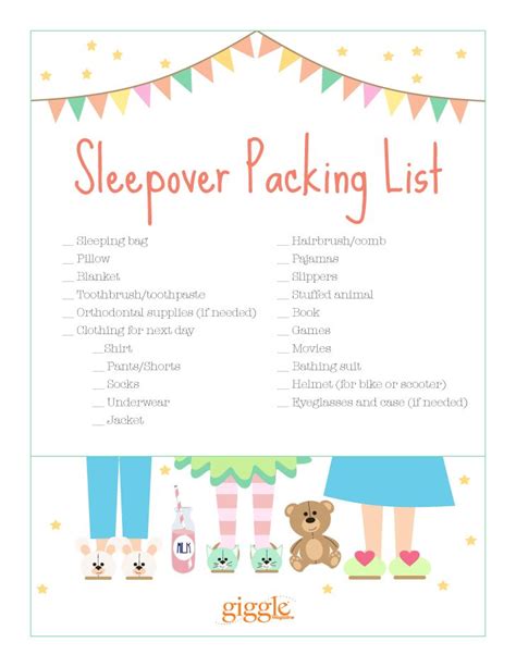 Printables Sleepover Packing List Sleepover Checklist Book Clothes