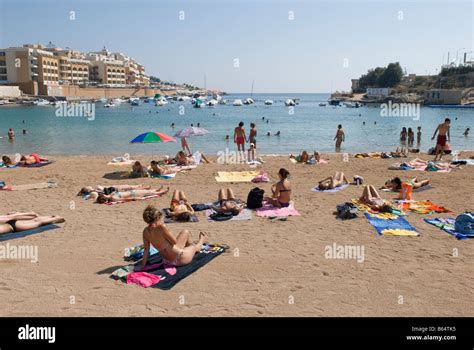 Beach At St Georges Bay St Julians Paceville Malta Stock Photo