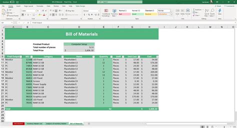 Bill Of Materials Excel Template Free