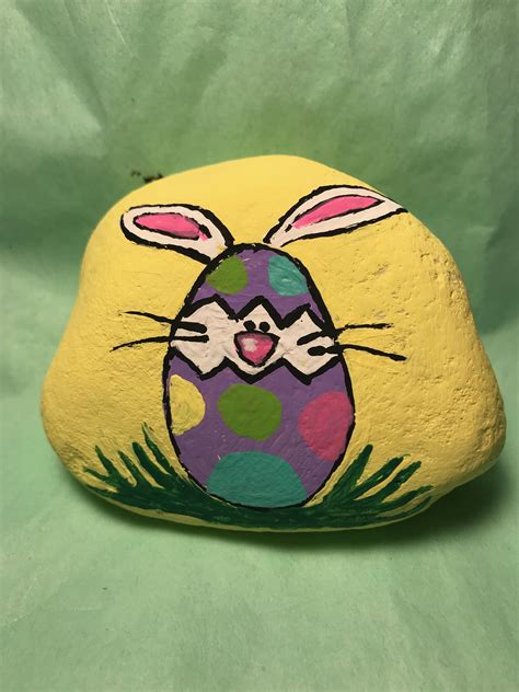 Bunny In A Egg Rock Painting Patterns Painted Rocks Stone Painting