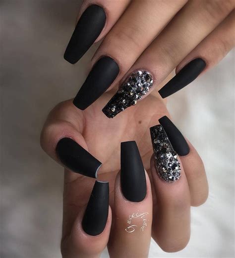 15 Attractive Matte Black Nail Art Design To Be Stylish Woman Coffin Shape Nails Matte Black