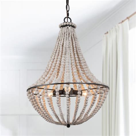 LNC Farmhouse 15 5 In Black Wood Beaded Chandelier With Weathered