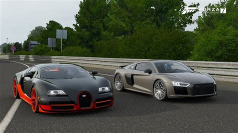 Forza 7 Drag Race Bugatti Veyron Ss Vs Audi R8 V10 Plus Maxed Out