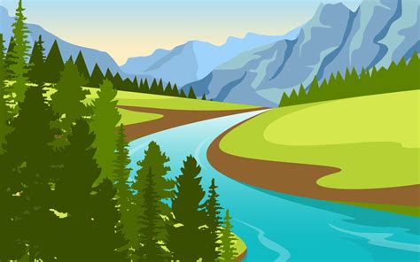 Winding River Nature Illustration 124875 Templatemonster