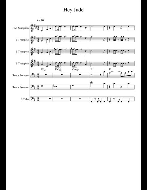 Hallelujah piano sheet music otnix october 14, 2019 0 comment hallelujah song although generally considered a christmas song and is often played in church, the fact is the song halelujah from pentatonix has a very different story. Hey Jude for Brass Band sheet music for Alto Saxophone, Trumpet, Trombone, Tuba download free in ...