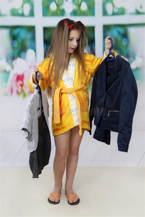 Fashion Victim Kid Girl At Backstage Wardrobe Stock Photo