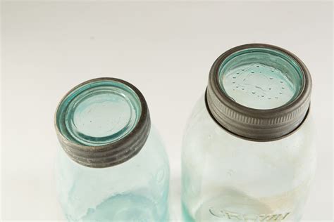 Large Vintage Crown Canning Mason Jars With Blue Glass And Zinc Lid