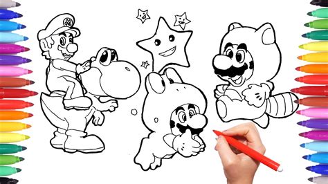Super Mario And Yoshi Coloring Pages For Kids How To Draw Super Mario