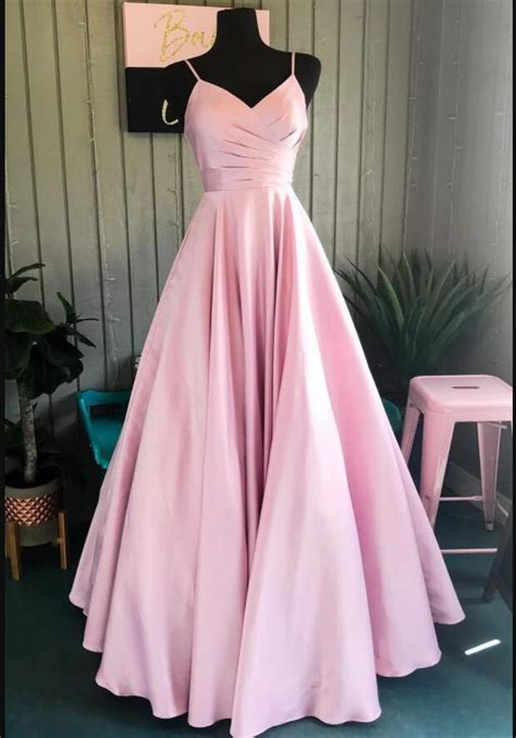 Pink Satin A Line Long Prom Dresses Custom Made Women Party Gowns