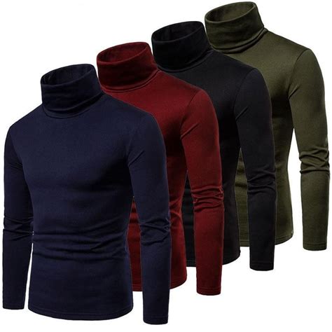 Mens Warm Cotton Sweaters High Neck Pullover In 2021 Mens Turtleneck Streetwear Mens Mens