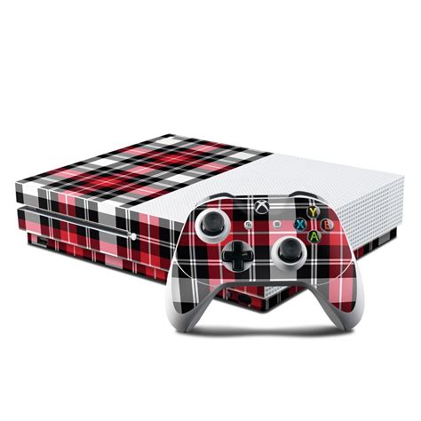 Microsoft Xbox One S Console And Controller Kit Skin Red Plaid