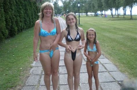 Mom And Girls In Bikini Bathing Suits Show Off Thongs Funny Faxo