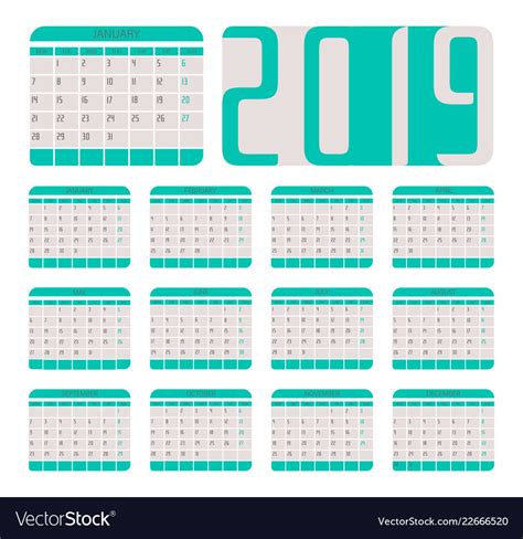 Calendar 2019 Royalty Free Vector Image Vectorstock