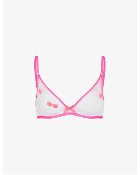 Agent Provocateur Synthetic Donnie Cherry Embroidered Mesh Bra In Pink