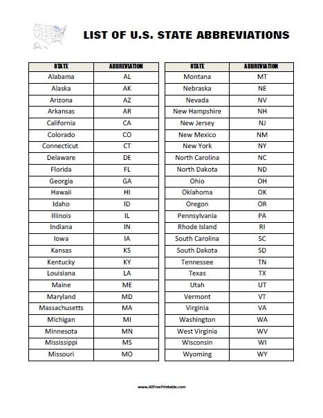 Printable List Of 50 States 50 States With Abbreviations List Free Vrogue
