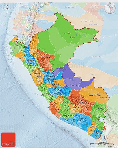 Political 3d Map Of Peru Lighten