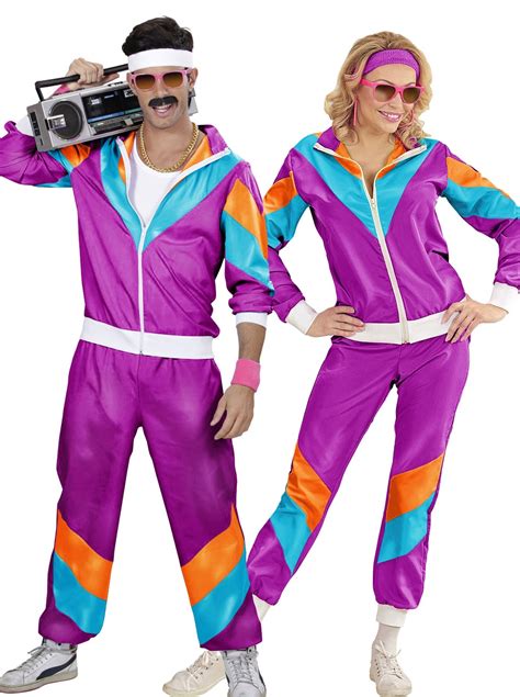 Couple 80s Shell Suit Dress Up Purple Tracksuit